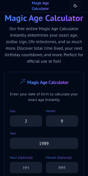 The main screen of the age calculator app.