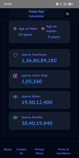 Fun facts and planetary age screen.